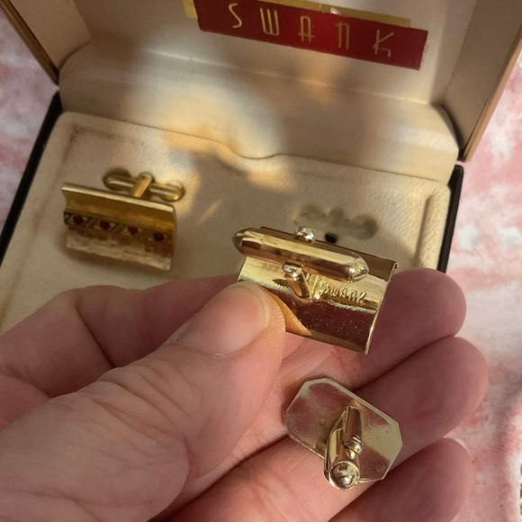 Vintage Cufflinks Swank Ruby & Gold / Solid Vintage 2 Pair - Picture 6 of 10